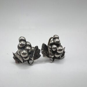 Vintage 925 Sterling Silver Grape Cluster Earrings Screwback Signed Taxco‎